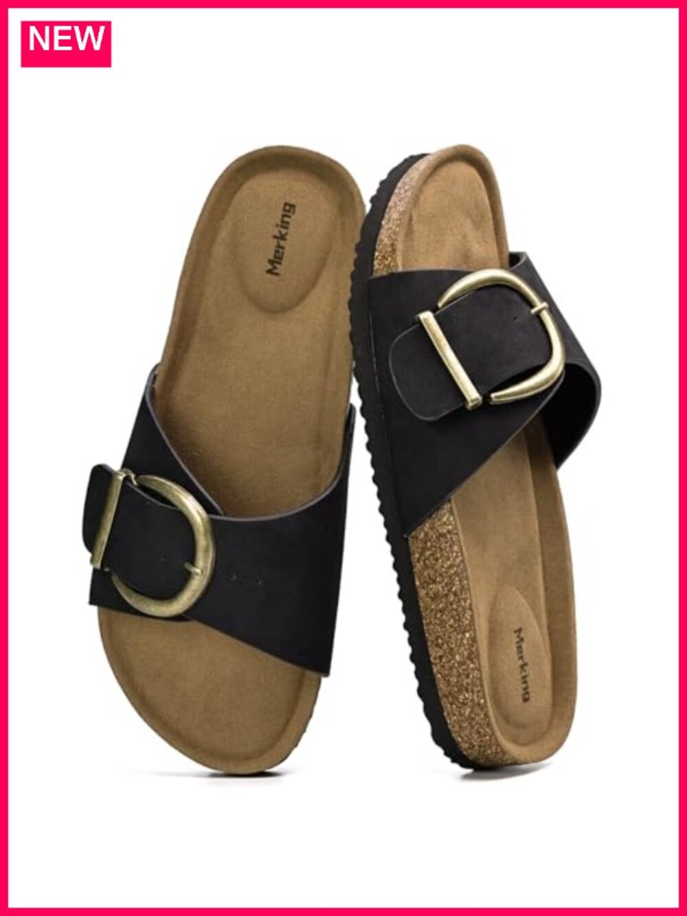 Women's Cork Footbed Slides | Adjustable Buckle Sandals | Summer Beach Casual